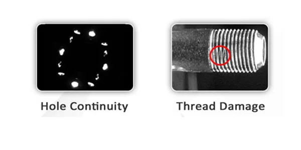 Bleeder screw checks the camera performs: hole continuity and thread damage