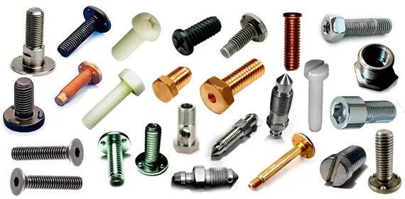Sample hex, Allen, flange, CSK and machine screws inspected on the Glass Disc machine