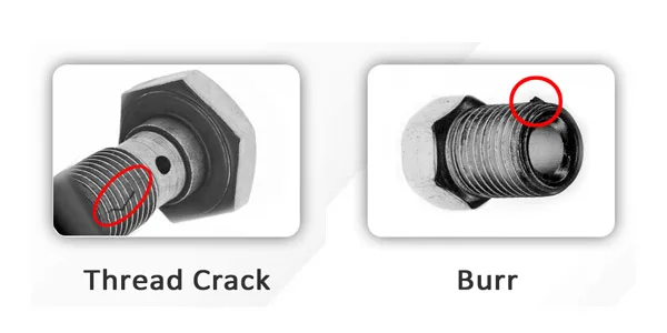 Bolt defects the camera catches: thread crack and burr