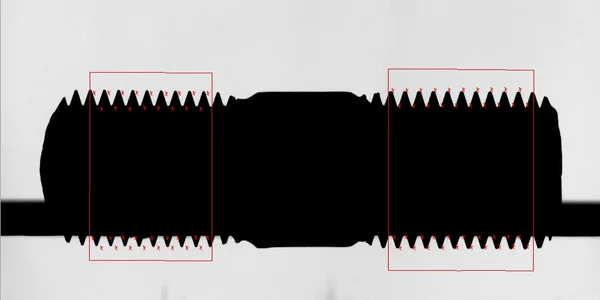 Threaded stud silhouette with the thread regions the side camera measures