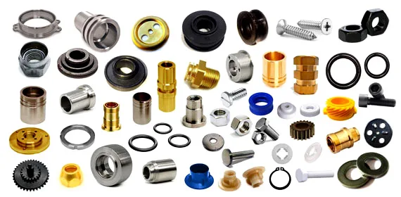 Sample parts inspected on the Glass Disc machine: O-rings, washers, nuts, gears and small fasteners