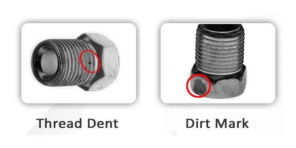 Bolt defects the camera catches: thread dent and dirt mark