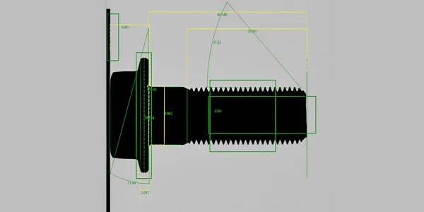 Threaded turned part measured on the Horizontal Visigauge: diameters, lengths and angles