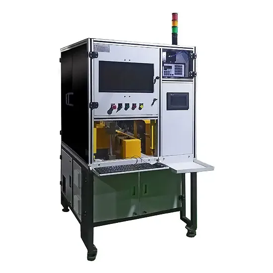 Linear pick and place inspection machine — photograph of the multi-station cell