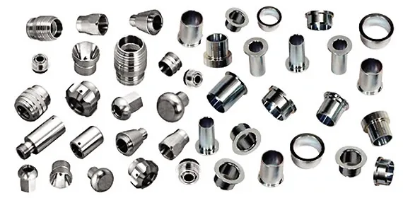 Sample parts inspected on the linear pick and place machine: flanged bushes, sleeves and CNC turned parts