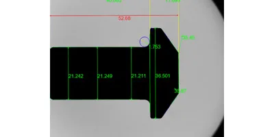 Flanged part measured on the Linear Pick & Place: lengths and diameters overlaid