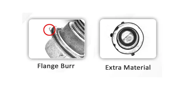 Fastener defects the camera catches: flange burr and extra material