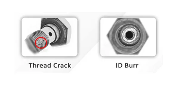 Fastener defects the camera catches: thread crack and ID burr