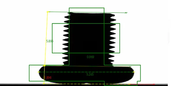 Screw silhouette measured on the Nano Glass Disc: length, diameter and head dimensions