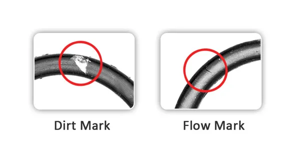 O-ring defects the camera catches: dirt mark and flow mark