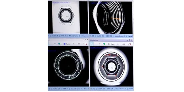 Nut inspection camera views: top, side and thread stations