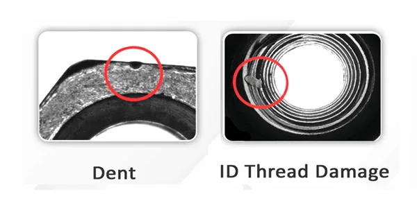 Nut defect cards: dent and ID thread damage