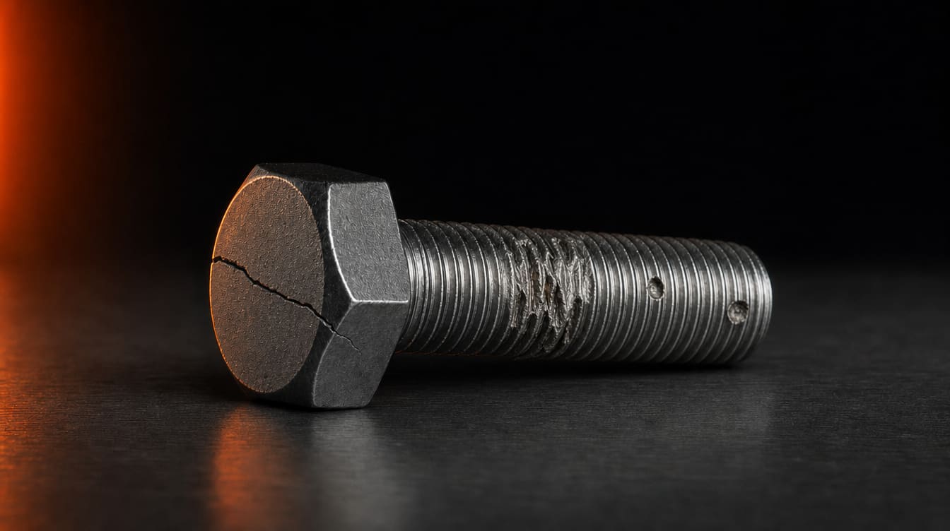 Defective bolt: cracked head, damaged threads